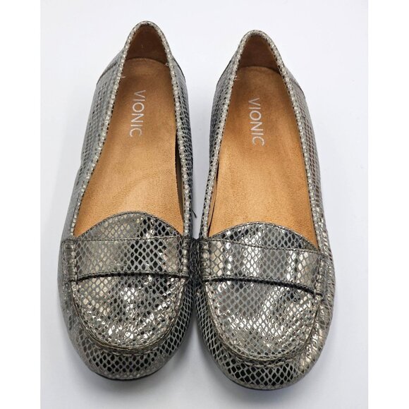 NWOB Vionic Women's Gunmetal Silver Snakeskin Chill Larrun Loafers Sz 8 2511 - Picture 9 of 16